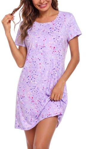 ENJOYNIGHT Camicia da notte da donna, in cotone, con stampa, a maniche corte, da notte | Camicia da notte leggera in misto cotone, graziosa stampa comoda, taglia M-2XL