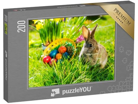 puzzleYOU: Puzzle 200 Teile „Süßer Osterhase mit Ostereiern auf Einer Frühlingswiese“ – aus der Puzzle-Kollektion Festtage