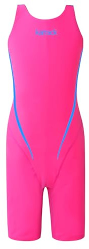 karrack Girls Swimming Suit Sports Conjoined Girls Training Competition Children Swimming Suit, Rose Red, 6-7 Years