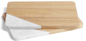 SPRINGLANE Planches à découper et de service - Bois d'hévéa et marbre (28 x 18 x 1,5 cm lot de 2)