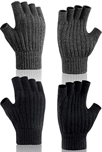Kiiwah 2 Paires Gants d'Hiver Demi-Doigts Mitaines Extensibles Gants sans Doigts pour Hommes et Femmes