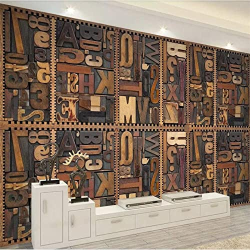 Stickers Muraux - Moderne Sculpté En Bois Alphabet Sticker Mural Grand Papier Peint Mural Étanche 4D Soie Tissu Uv Panneau Mural Décor Pour Tv Fond/Salon/Chambre/Salle À Manger/Café,140Cm(W) X 7