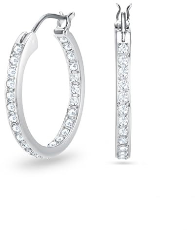 Swarovski Orecchini a cerchio Sommerset, Bianchi, Placcato rodio
