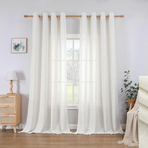 CUCRAF Leinen Vorhänge mit Ösen 2er Set H 260 x B 140 Hellbeige Halbtransparente Leinenvorhang Wohnzimmer Leinenoptik Voile Gardinen Leinenfarbe Schlafzimmer Stores