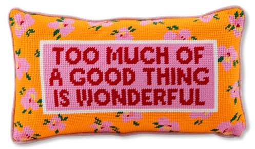 FURBISH Needlepoint Decorative Throw Pillow - Too Much - 8 x 14 - Small Embroidered Accent Pillow for Bed, Chair, Couch, Sofa - Eclectic Home Decor