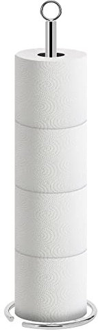 NearMoon Bath Toilet Paper Holder Stand, Free Standing Tissue Paper Storage with Reserve, Space Toilet 4 Rolls Holder for Bathroom/Kitchen Countertop-All Metal, Chrome Finish