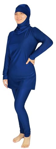 Burkini i plusstorlek, muslimska baddräkter för kvinnor, blygsamma islamiska badkläder, långärmad, heltäckande, set med 3 delar, strandkläder med mössa, mörkblå, Large, Mörkblått, L