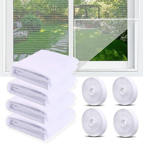 4 Pcs Moustiquaire Fenêtre Écran, 150x130cm Moustiquaire Fenetre, Insect Filet Moustiquaire avec 4 rouleaux de bandes autocollantes, Découpabl Anti-Mouche Moustiques Toile Moustiquaire (Blanc+)