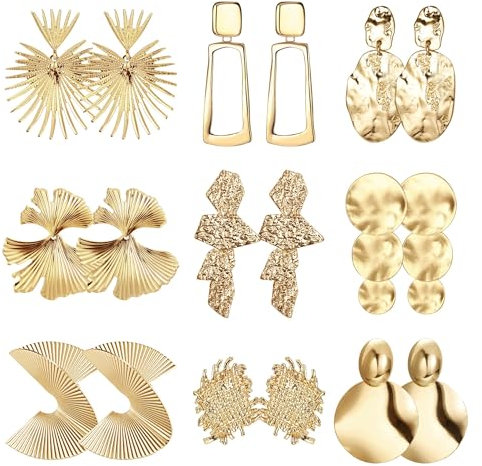 Chriscoco 9Paar Clip Statement Ohrringe für Damen Ohrringe Groß Ohrringe Gold Set Ohrringe Hängend Grosse Ohrringe Geometrische Tropfen Ohrringe Ohrclips