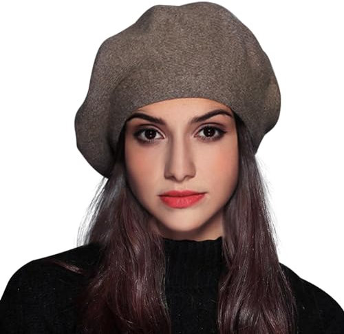 IBLUELOVER Baskenmütze Damen Mädchen Ballonmütze Französische Barett Beanie Mode Retro Wintermütze Warm Strickmütze Elastisch Einfarbig Beret Mütze Wolle Hut für Kirche Party Reisen
