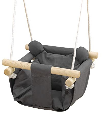 AIYAPLAY Columpio para Bebés Columpio Infantil de 9-36 Meses con Asiento Acolchado y Cuerdas Ajustables Carga 70 kg para Interiores y Exteriores 40x40x110-180 cm Gris Oscuro