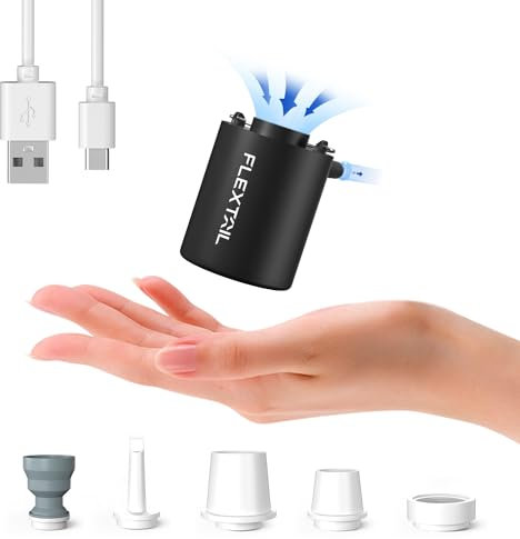 FLEXTAILGEAR Mini Pump 2024, Portable Electric Air Pump, 800mAH Battery Rechargeable, High Flow 180L/min, Fast In/Deflating, Air Mattress, Swimming Ring, Vacuum Storage Bags, Camping & Travel