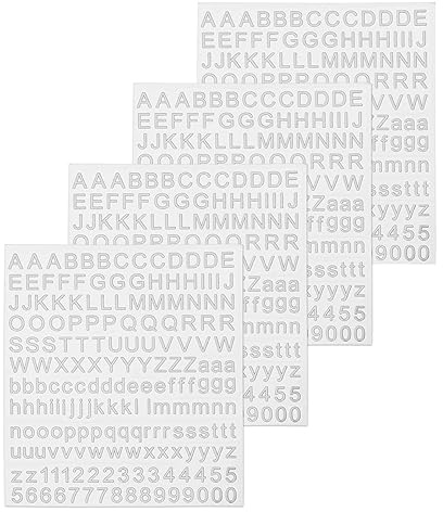 sourcing map 4 Blätter Nummern Buchstaben Aufkleber, 7mm Stereo Buchstaben | Selbstklebende Zahlen Kit für Postfach, Schilder, Adressnummer, DIY Scrapbooking, Silber (185 Stück/Blätter)