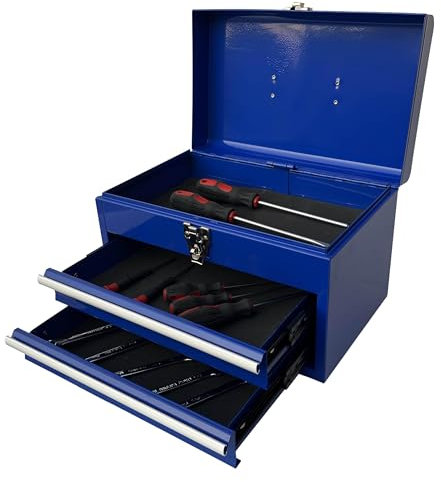 Workington Portable Metal Tool Chest with 2 Drawers, 14 2-Drawer Tool Chest Cabinet with Ball Bearing Drawer Slides, Steel Tool Storage Box Organizer 4202 Blue