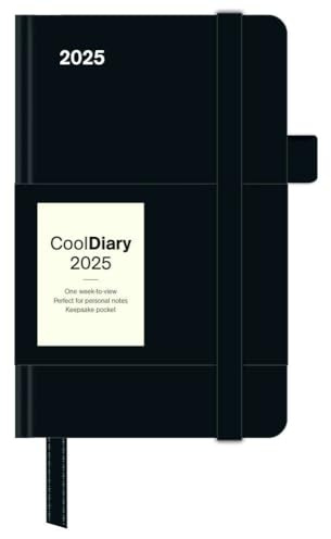 N NEUMANNVERLAGE - Black 2025 Cool Diary, 9x14cm, Wochenkalender mit Banderole und Lesebändchen, Tasche für Visitenkarte, Jahres- und Monatsübersicht