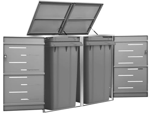 ARKEM Abri pour Deux poubelles 138x77,5x115,5 cm INOX,Cabane De Jardin Exterieur, Resine Abri Poubelle