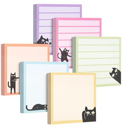 Mr. Pen- Black Cat Sticky Notes Set, 3 x 3, 6 Pads, 480 Sheets, Black Cat Sticky Notes, Memo Pads, Self-Stick Note Pad for Office, School, Home, Study & Organization