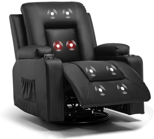 COMHOMA Relaxsessel Fernsehsessel mit Liegefunktion und Fußstütze, Dicke Rückenlehne und Armlehnen, mit Wippfunktion, 360°drehbar ergonomische Ganzkörperunterstützung, Schwarz