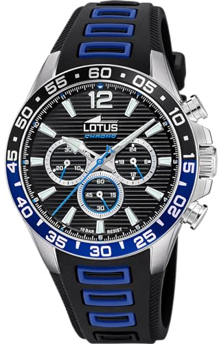 LOTUS Reloj Hombre Analógico de Caucho Negro | Movimiento de Cuarzo, Cronógrafo, Cristal Mineral de Alta Resistencia, Resistente al Agua 10 ATM 18950/2 Special Prices