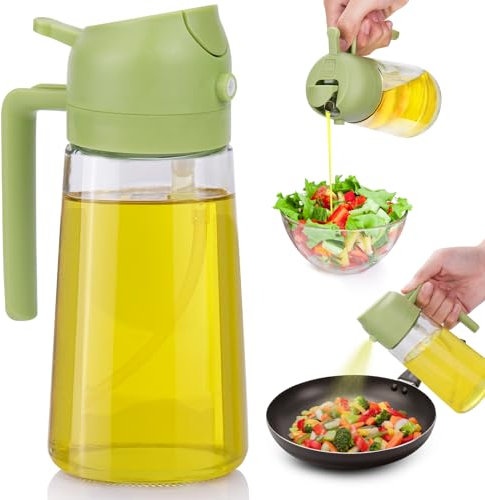 AIERSA 2 In 1 Oil Dispenser and Oil Sprayer for Kitchen,Glass Oil Dispenser Bottle Spray and Pour,16oz/470ml Refillable Olive Oil Mister for Cooking Salads Vegetable Air Fryer Barbecue