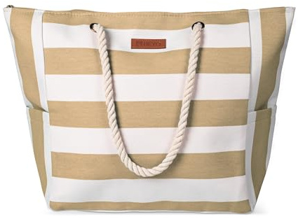 HEYO Strandtasche Damen Große Badetasche mit Reißverschluss Freizeittasche Sommer Tasche Gestreift Shopper Bag Einkaufstasche XXL