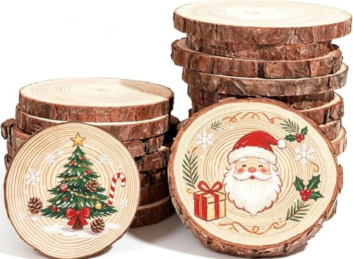 15 Stück Holzscheiben, BetterJonny Rund 12-14cm Holz Log Scheiben Kit mit Loch Unvollendete Holzkreise für DIY, Basteln, Hochzeit, Weihnachten Dekoration