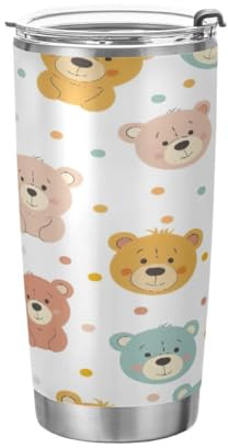 JUMBEAR Vaso de 20 onzas, lindo oso de dibujos animados, de acero inoxidable, aislado al vacío, taza de café y agua, taza térmica de viaje para el hogar y exteriores