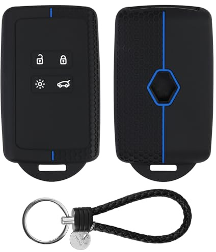 Autoschlüssel Hülle für Renault Clio Megane Koleos Kadjar Kangoo Twingo | Silikon, 4 Tasten Rutschfest Smartkey Autoschlüssel, für Talisman Captur Espace Dacia Duster Schlüsselhülle, (Blau)