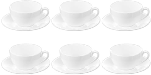 Wilmax - Tasses avec soucoupes - Lot de 6-400 ml - porcelaine - Blanc - Service de table pour 6 personnes - pour café, thé, desserts et à thé