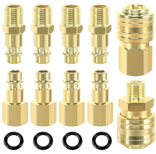 Air Line Connectors 10PCS Euro Airline Hose Compressor Fittings, 1/4 BSP Air Coupler and Plug Kit, Gold Plated Compressor Accessories