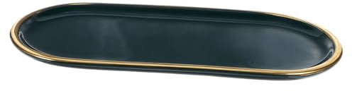 VALICLUD Vassoio Funzionale in Bordo Verde Ceramica Portaoggetti e Dorato da Pratico Facile Pulire Design Elegante per Bagno, Camera e Soggiorno