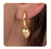 Dochais 14K Gold Plated S925 Sterling Silver Post Earrings Lightweight Drop Dangle Hoop Hypoallergenic Sleeping Earrings for Women Girls (Gold Heart)