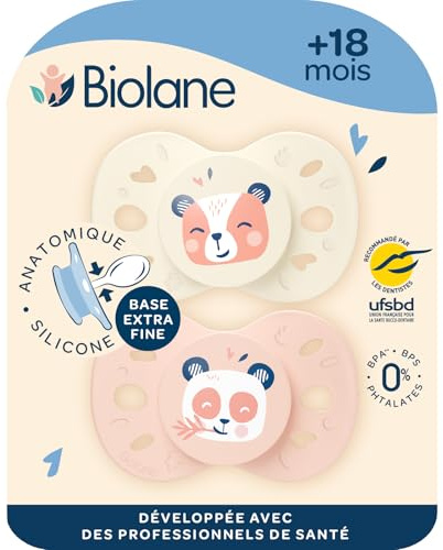 BIOLANE - Tétines anatomiques animaux - Sucettes extra-fines - 18 mois et + - Rose et Beige- Téterelle plate et réversible- Confort optimal- Respect du développement bucco-dentaire | Téterelle extra-fines, plate et réversible, Confort optimal, Respect du développement bucco-dentaire, Recommandés par UFSBD