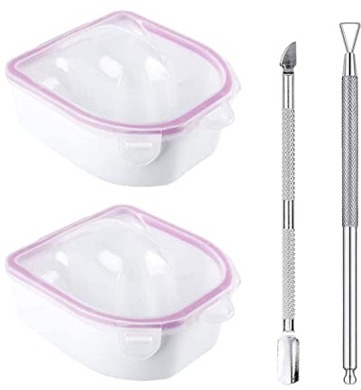 2 cuencos de remojo de uñas, herramientas para quitar polvo de inmersión para uñas acrílicas, manos, salón de belleza, color rosa