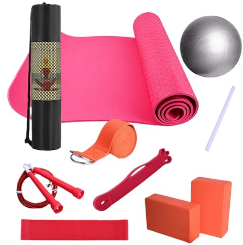 WJnflQN Yoga establecido para principiantes, kit de yoga para principiantes,Estera de ejercicio con bola de yoga - Incluye banda de resistencia de látex y banda de estiramiento, equipo de ejercicio