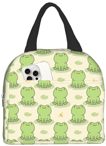 HYEPNED Cute Frog Insulated Lunch Bags for Women & Kids & Girls & Adults & Ladies, Waterproof Leak-Proof Cool Bag for Work School Picnic (Pink) (Frog)