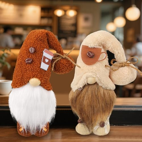 ACAREY 2 Kaffee Wichtel Hund Wichtel, Sommer Herbst Deko Wichtel Figuren, Erntedankfest Plüsch Rudolph Puppe Schwedischer Tomte Wichtel, Geschenke für Freundin Mama Hochzeitstag Muttertag (2 Stück)
