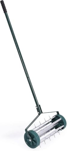 BCSRVCE Happytools Roll-Rasenbelüfter, manuelles Belüftungswerkzeug zum Vertikutieren von Gras mit 50-Zoll-Griff, Garten-Rasenpflegebelüfter für Hofrasen