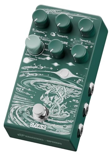 Klowra Sprout moduleringspedal för elgitarr med CTRL-ingång, gitarrpedal med 9 effekter rotation, kör, flanger, analog torr igenom, sann bypass, krantemp, förinställningar