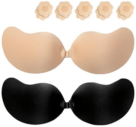 HonexCesng Reggiseno Adesivo, Reggiseni Schiena Scoperta Push Up, Reggiseno Invisibile Riutilizzabile, Confortevole e Traspirante, per Abiti da Sposa, Sera, Senza Spalline (D, Multicolore)