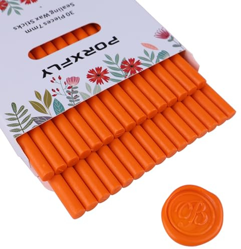 30 Pieces 7mm Sealing Wax Sticks for Glue Gun,PORXFLY Mini Wax Seal Sticks Great for Seals Stamp,Cards Envelopes,Wedding Invitations,Gift Wrapping,Wine Packages (Orange Yellow)