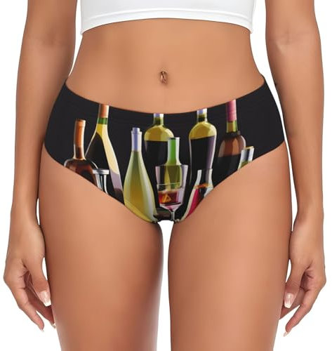 FGPkjh Sous-vêtements pour femme avec imprimé verres à cocktail et bouteilles de vin - Culotte extensible sans couture - Confortable et fonctionnel - À porter au quotidien, Noir , XS