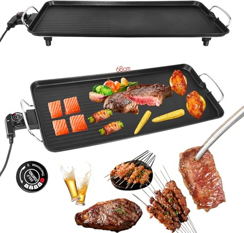 1500W Electric Grill BBQ Griddle,Large Teppanyaki Hot Plate,High-Efficiency Teppanyaki Grill,5 Temp Control,Premium Ceramic Coating,Worry-Free Indoor BBQ Set for Rainy Days(XL 81cm Tray)