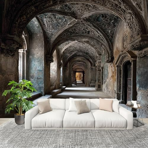 Fototapete 300x210 cm Antiker Palast Im EuropäIschen Stil Vliestapete Fototapete für Schlafzimmer und Wohnzimmer Retro Stil Großformatige Mustertapete 3D-Effekt Wanddekoration Flurtapete