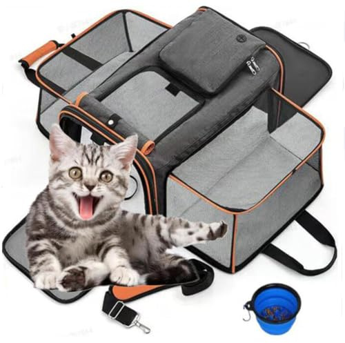 SHJOEE Transporttasche für Katzen Hunde Erweiterbar Katzentransportbox Faltbar Hundetransportbox Transportbox Katze Groß Katzenbox Cat Dog Transportbag Tragbar Tragebox Reisen/Flugzeug/Auto/Unterwegs