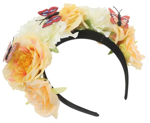PAMINGONO Blumenkronen-stirnband Aus Kunstblumen Mit Schmetterlingen Mexikanisches Stirnband Für Halloween Party Und Cosplay-kostüme Eleganter Kopf Und Haarschmuck Für Damen