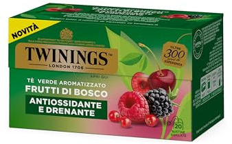 Twinings, Tè Verde Aromatizzato Frutti di Bosco, Antiossidante, 20 Filtri | Sapore Dolce e Intenso, Antiossidante e Drenante