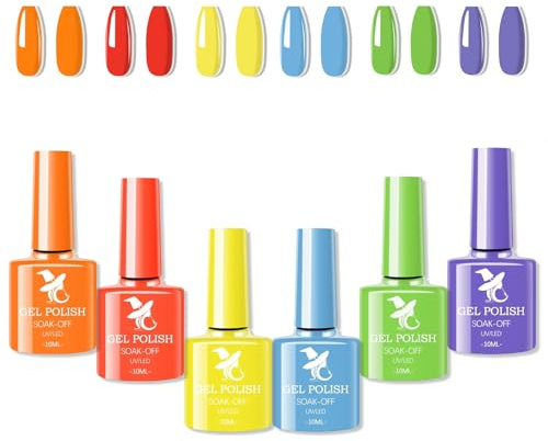 Smalto Semipermanente Unghie Neon Fluo, 6 Colori Smalto Per Unghie UV/LED Primavera Estate Soak Off Fall Gel Nail Polish Nail Adatto Per Nail Art Femminile Di Famiglia, 7ml