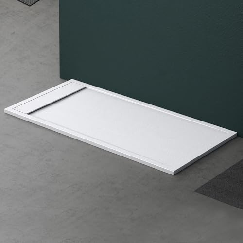 Mai & Mai Receveur de Douche Blanc Rectangulaire 80x160x3cm | Fabriqué en Résine, Bac à Douche Extra-plat, Receveur Antiglisse pour Salle de Bain, Géo10