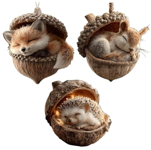 Waldtiere Eichels Ornaments, Acryl Tiere Aus Tannenzapfen Weihnachtsbaumschmuck Deko, 2D Lustiges Tier Tannenzapfen Weihnachtsbaumschmuck für Heims Deko (C+D+E)